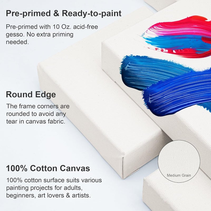AUREUO 4x4 Inch Gallery Wrapped Canvas - 1.5 Inch Depth 4 Pack - 10 Oz Triple Gesso Primed 100% Cotton Square White Artist Canvases for Acrylic & Oil Paints - Image 2